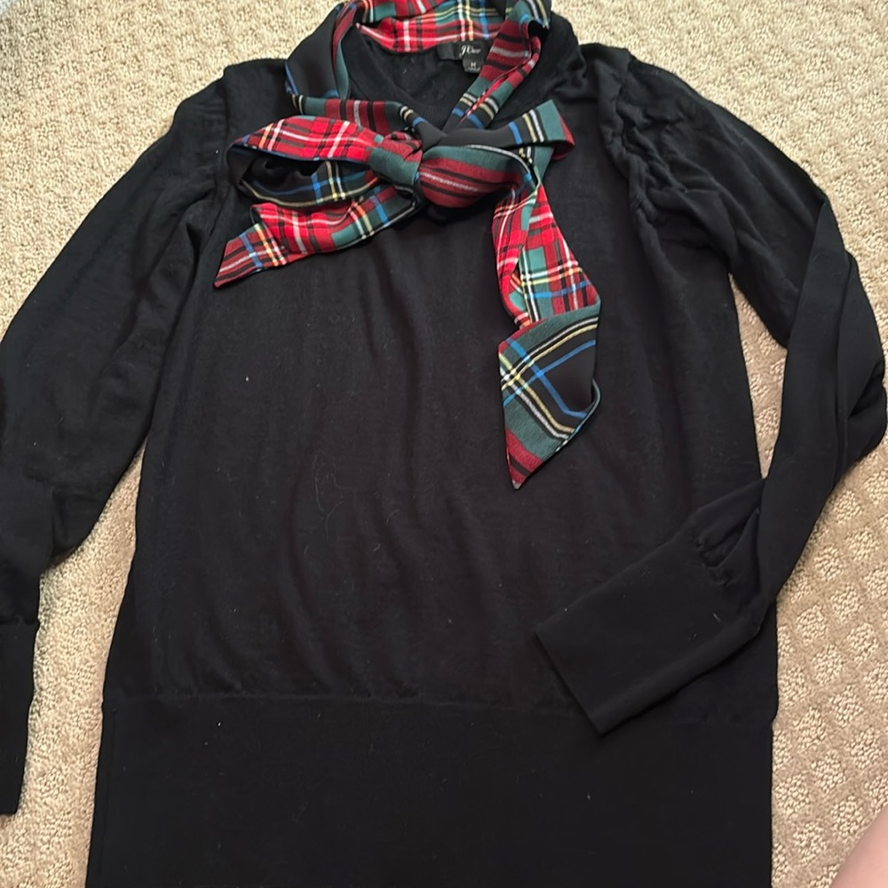 J. Crew Tartan attached “scarf” Sweater